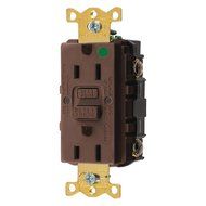 Hubbell GFRST82 Gfci Receptacle, 15 Amps, Nema Configuration: 5-15R, Decorator, Self-Testing: YES, Brown