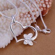 Women Fashion 925 Sterling Silver Chain Butterfly Heart Necklace With Pendant N3