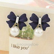 Fashion Women Jewelry Cute Style Bowknot White Pearl Ear Stud Earrings 1 Pair N2