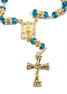 Turquoise Crystal Zircon Gold Color Beads Car Rearview Mirror Rosary (Jerusalem)