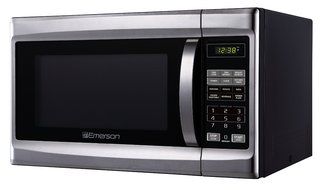 Emerson MW 1338SB, 1.3 CU. FT. 1000 Watt, Touch Control, Stainless Steel Front, Black Cabinent Microwave Oven