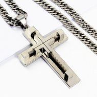 24&quot; MENS Stainless Steel 6mm Silver Cuban Curb Link Chain Necklace Cross Pendant N2