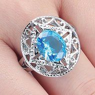 Wholesale Jewelry Women Fashion Aquamarine 925 Silver Wedding Bridal Ring New (9) N3