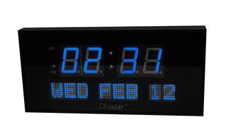 Diastar Big Oversized Digital LED Calendar Clock with Day and Date - Shelf or Wall Mount (16 Inch, Blue) N2