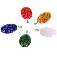 SODIAL(R) 15 X Oval Multicolor Millefiori Lampwork Glass Pendants HOT