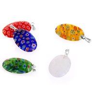 SODIAL(R) 15 X Oval Multicolor Millefiori Lampwork Glass Pendants HOT N2