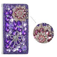 Spritech(TM) PU Leather Wallet Case 3D Handmade Bling Purple Crystal Design Flower Butterfly Decorated Sim Folding... N2