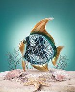 Deco Breeze Decorative Figurine Table Fan, Blue and Gold Tropical Fish, 15-Inch Tall by 12-1/2-Inch Wide N3