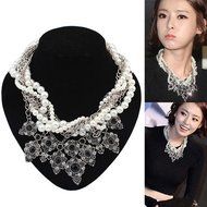 Womens Fashion Jewelry Chain Pearl Crystal Bib Statement Necklace Pendant Choker N2