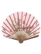 Bamboo Ribs Fabric Blooming Floral Pattern Folding Hand Fan Pink N3