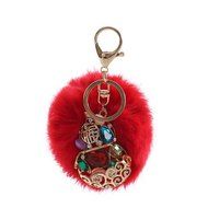 AutumnFall&reg; Rabbit Fur Ball Rhinestone Keychain Bag Plush Key Ring Car Key Pendant (Red) N11