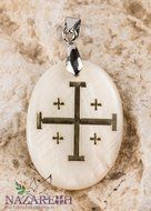 Jerusalem Cross Pearl Pendant Mother of Pearl Golden Cross Amulet From Holy Land N3