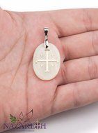 Jerusalem Cross Pearl Pendant Mother of Pearl Golden Cross Amulet From Holy Land N4