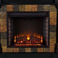 Abir 44 in. Indoor Convertible Media Electric Wall Mount Fireplace in Black with Faux Slate &amp; TV stand can Fit... N5