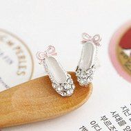 New Lovely Ladies Rhinestone Ballet Shoes Bowknot Stud EarringsCute Gifts