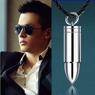 Fashion Men Silver Steel Bullet Pendant Necklace Chain Cool Jewelry Gift