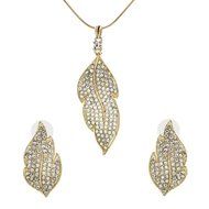 Fashion Maple leaf Crystal Pendant Gold Chain Necklace Earrings Jewelry Set Gift