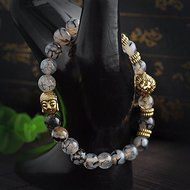 Fashion Men&#039;s Black Lava Stone Gold Lion Buddha Beaded Charm Bracelet Cheapest N6