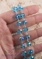 Catholic Light Blue 10mm Crystal Beads Rosary Holy Soil Medal &amp; Silver Crucifix N2