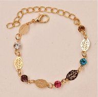 Women Chic Simple Retro Women Jewelry Rhinestone Leaf Chain Bracelet Bangle NEW N4