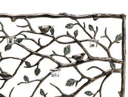 MutterMui Bird &amp; Branch Leaf Votive Candleholder Fireplace Screen Bronze Finish 32.5inches H