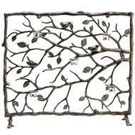 MutterMui Bird &amp; Branch Leaf Votive Candleholder Fireplace Screen Bronze Finish 32.5inches H N2