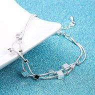 New Women Fashion 925 Sterling Silver Crystal Cuff Charm Chain Bracelet Jewelry N3