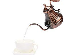 Classic Golden Stainless Steel Pour Over Kettle for Coffee, Tea, Water, Drip Pot Kettle, Goose Neck, 6mm Narrow...