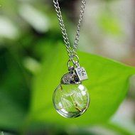 Wish Glass Real Dandelion Seeds In Glass Wish Bottle Chain Necklace Pendant N2