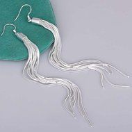 Fashion Jewelry Noble Tassels Silver Plated Long Hook Dangle Earrings Women N2