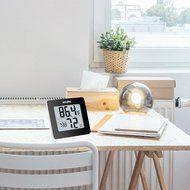 Sungwoo Humidity Monitor Indoor Room Thermometer with Snooze Alarm Clock and Back Lighting (Black) N5