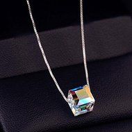 1pcs Women Fashion Crystal Love Box Pendant Sterling Silver Chain Necklace HPT N4