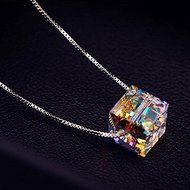 1pcs Women Fashion Crystal Love Box Pendant Sterling Silver Chain Necklace HPT N5