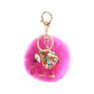 AutumnFall&reg; Rabbit Fur Ball Elephant Keychain Bag Plush Key Ring Car Key Pendant (Red) N6
