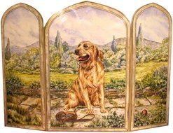 The Stupell Home Decor Collection 3 Panel Outdoor Decorative Dog Fireplace Screen, Golden Retriever, 43 by 31...