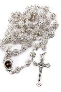 White Zircon Crystals Beads Rosary Catholic Necklace Holy Soil Medal &amp; Cross