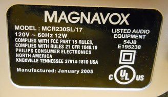 Magnavox MCR230SL Compact Disc Player/Clock Radio N2