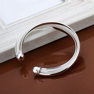 New Women 925 Silver Plated Solid Twist Cuff Bangle Bracelets Fashion Jewelry N2
