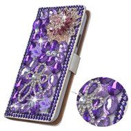 Spritech(TM) PU Leather Wallet Case 3D Handmade Bling Purple Crystal Design Flower Butterfly Decorated Sim Folding... N4
