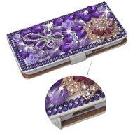 Spritech(TM) PU Leather Wallet Case 3D Handmade Bling Purple Crystal Design Flower Butterfly Decorated Sim Folding... N5