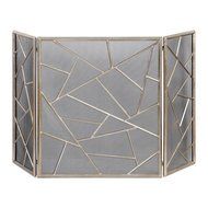 MutterMui Modern Geometric Abstract Fireplace Fire Screen Antiqued Silver Iron Metal 51 inches W N2