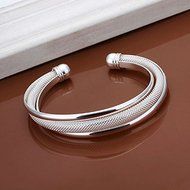 New Women 925 Silver Plated Solid Twist Cuff Bangle Bracelets Fashion Jewelry N3