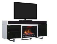 TV Stand w/Speakers and 25" Curved IR Qrtz Fireplace, Gloss White