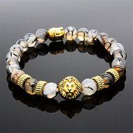 Fashion Men&#039;s Black Lava Stone Gold Lion Buddha Beaded Charm Bracelet Cheapest N7