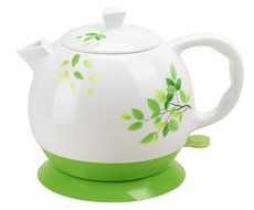 FixtureDisplay Teapot Ceramic Kettle Electric Kettle Water Boiler Green Olive Design 12029