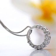 Charming Women 925 Silver Rhinestone Crystal Necklace Round Circle Pendant