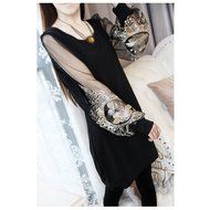 Spritech(TM) Fashion Women's Scoop Neck Long Vintage Puff Sleeve Slim Retro Dress White XXL N7