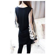 Spritech(TM) Fashion Women's Scoop Neck Long Vintage Puff Sleeve Slim Retro Dress White XXL N8