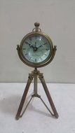 NAUTICAL MARITIME ~ ANTIQUE BRASS CLOCK WITH TRIPOD FINISH DESKTOP ~ TABLE CLOCK DECOR N2