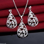 GIFT 1PC Fashion Women Jewelry Rhinestone Drop Pendant Errings Necklace Suit N2